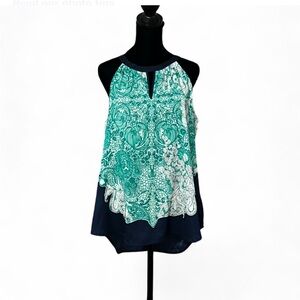 NEW  YORK & COMPANY Teal and Navy Floral Top L,